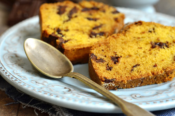 Pumpkin cake with chocolate.