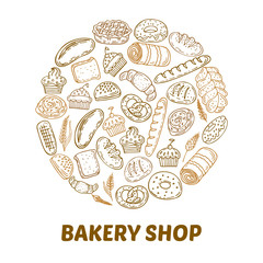 Bakery shop. Hand drawn bakery background