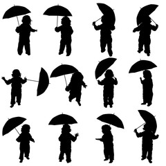 child with umbrella vector silhouette in black