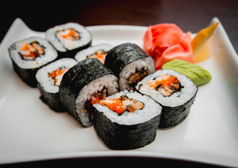 Sushi on a white plate