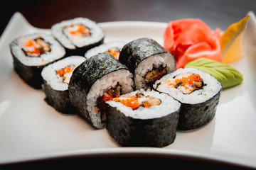 Sushi on a white plate