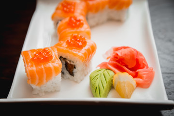 Sushi on a white plate