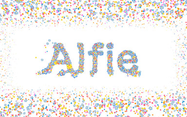 Alfie, Male name coated with various colorful flowers