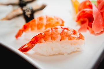 Sushi on a white plate