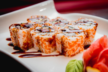 Sushi on a white plate