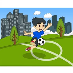 Kids playing soccer in the park cartoon