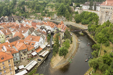 Fototapeta na wymiar Cesky Krumlov, famous historical city south of Prague, aerial view.