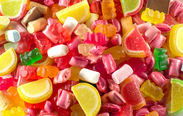 Lots of sweets, jellies, candies, marshmallows