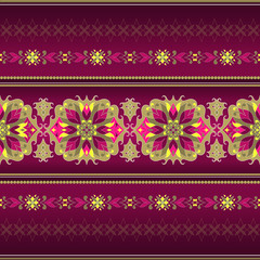 Varicolored seamless border on vinous background.