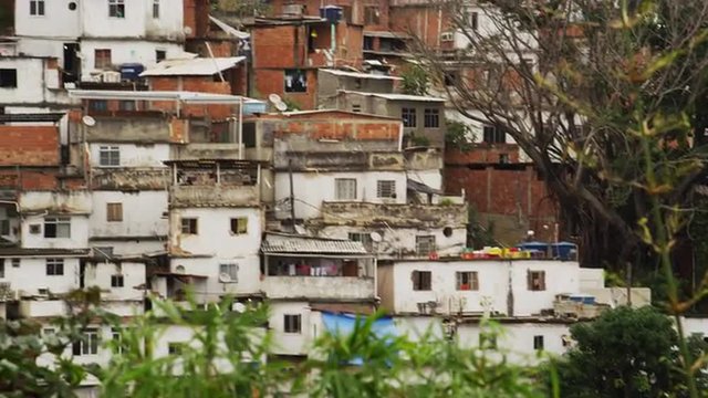 Tilting shot of shantytown in Rio de Janeiro, Brazil