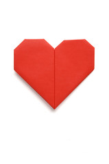 Valentine greeting paper folded origami love heart isolated on w