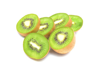Fresh kiwi fruit slices in stack isolated on the white background