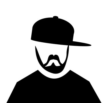 hipster man with beard wearing baseball cap sideways