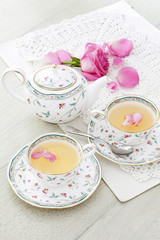 Rose tea set on table
