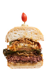 Half cut beef hamburger isolated on white background