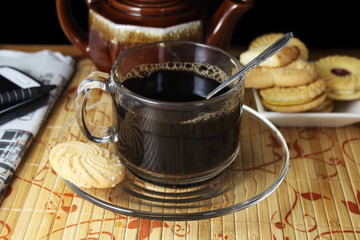 coffee cup with  biscuits or cookies closeup