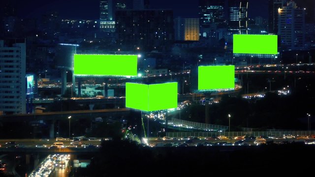 City Landscape With Roads And Greenscreen Billboards