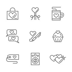 Romantic greetings flat line vector icons set