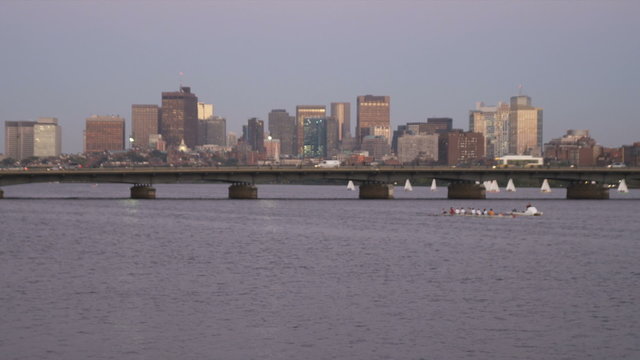 Boston from across the Charles River at dusk.