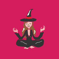 People Halloween witch meditation