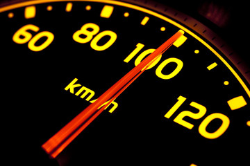 Close up of car speed meter