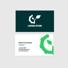 Business Card Set with Gear and Plant Logo.