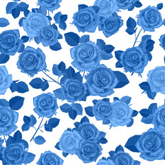 Panele Szklane  monochromatyczna bezszwowa tekstura z niebieskimi różami
