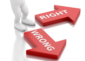 3d White people and arrows. choice concept.