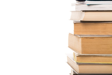 Pile of books on white background