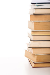 Pile of books on white background