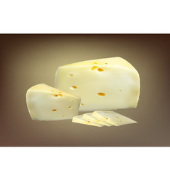 cheese slices, with holes cut, isolated, realistic vector on a white background