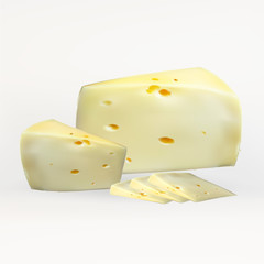 cheese slices, with holes cut, isolated, realistic vector on a white background