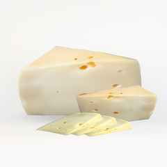 cheese slices, with holes cut, isolated, realistic vector on a white background