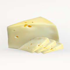 cheese slices, with holes cut, isolated, realistic vector on a white background