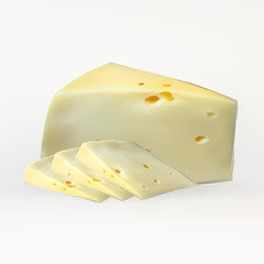 cheese slices, with holes cut, isolated, realistic vector on a white background