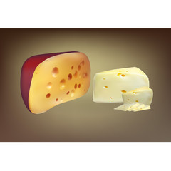 cheese slices, with holes cut, isolated, realistic vector on a white background