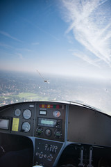 Airplane cockpit with flight instruments