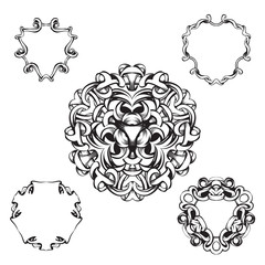 decorative elements in vintage style for decoration layout, framing, for text for advertising, vector illustration hands
