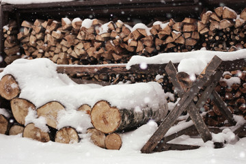 Chopped firewood in woodpile