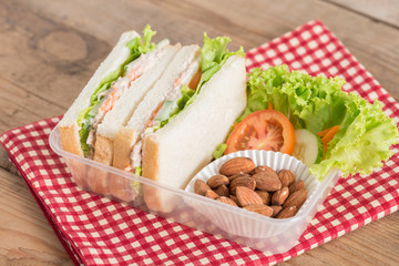 Lunch box, Tuna sandwiches with almond.