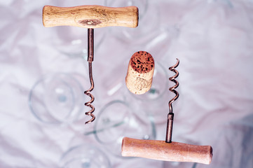 Two corkscrew and cork