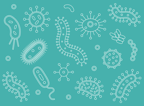 Hand Drawn Green and White Bacteria