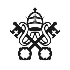 Coat of arms of Vatican City State symbol emblem flag, crossed keys and tiara vector icon - obrazy, fototapety, plakaty