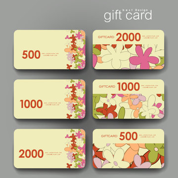 Gift coupon, discount card template with  floral abstract background
