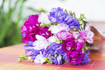Beautiful bouquet of  colorful freesias-closeup