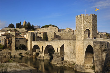 Fototapeta premium medieval bridge and village of Besalú in La Garrotxa, Girona, Spain
