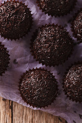 Brazil truffle close up on the table. vertical top view
