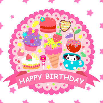 Banner "Happy birthday" with cute sweets