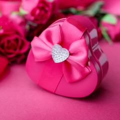 Gift box in the form of heart, close up