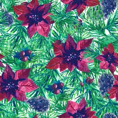 Plexiglas foto achterwand Christmas botanical watercolor pattern © any_li